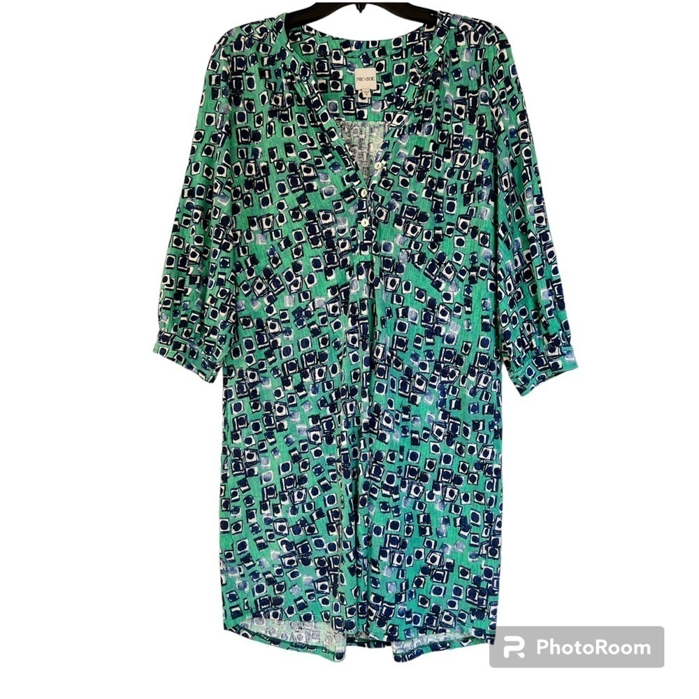 Nic & Zoe Picnic Geo Linen Blend Relaxed Sheath Dress Size Small
